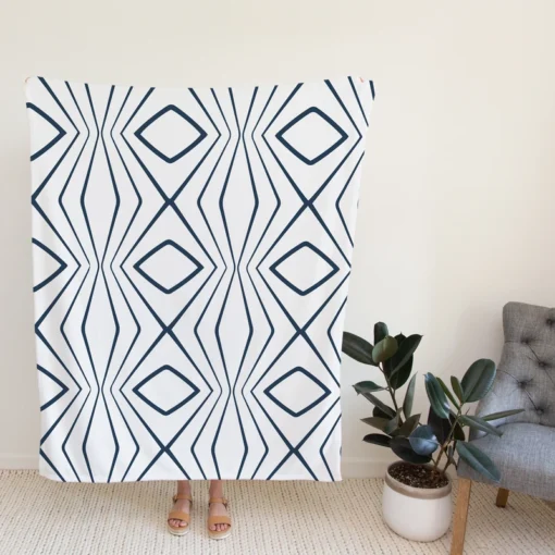 Simple Geometric Pattern with Tribal Shapes Fleece Blanket