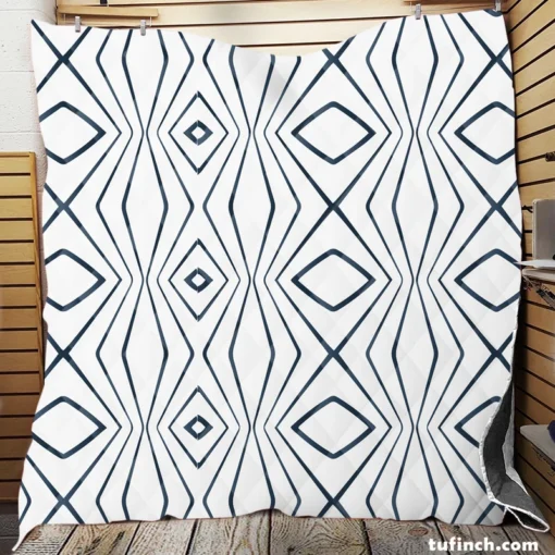 Simple Geometric Pattern with Tribal Shapes Quilt Blanket