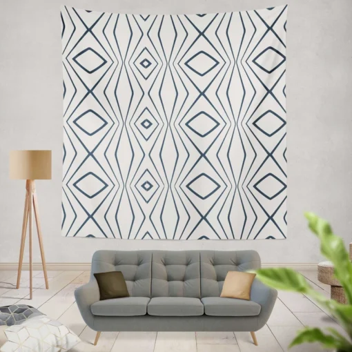 Simple Geometric Pattern with Tribal Shapes Wall Tapestry