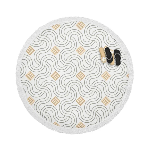 Simple Minimal  Flat Lines Pattern Round Beach Towel