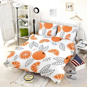 Sketch Orange White Background Bedding Set