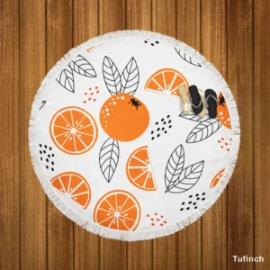 Sketch Orange White Background Round Beach Towel