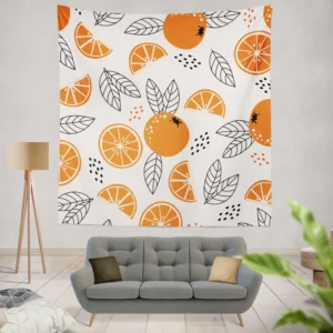 Sketch Orange White Background Wall Tapestry