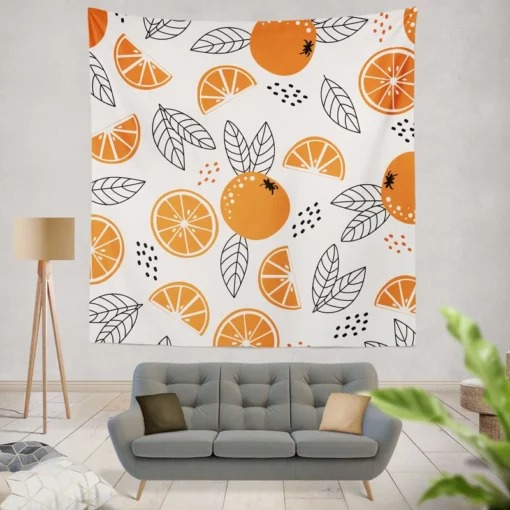 Sketch Orange White Background Wall Tapestry