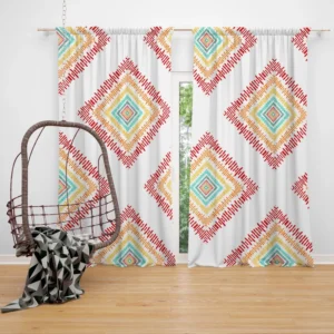 Sketched Ethnic Square Tribal Pattern Curtain