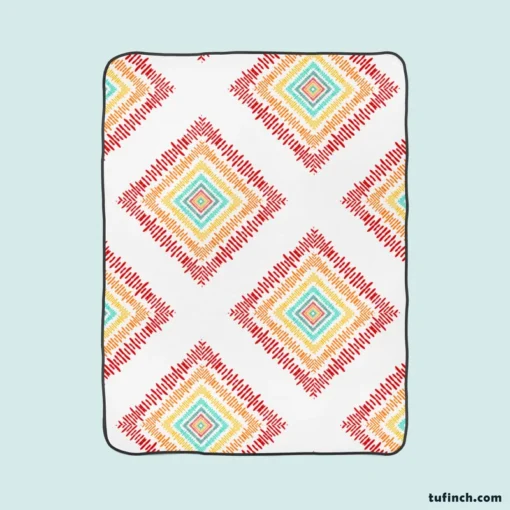 Sketched Ethnic Square Tribal Pattern Fleece Blanket 1