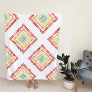 Sketched Ethnic Square Tribal Pattern Fleece Blanket