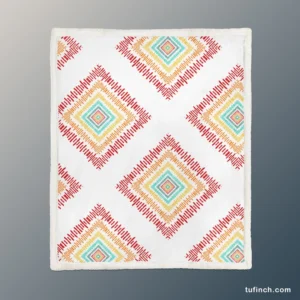 Sketched Ethnic Square Tribal Pattern Sherpa Fleece Blanket 1