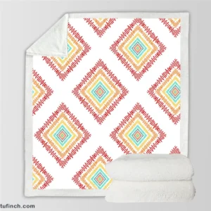 Sketched Ethnic Square Tribal Pattern Sherpa Fleece Blanket