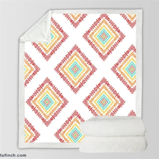 Sketched Ethnic Square Tribal Pattern Sherpa Fleece Blanket