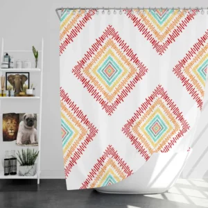 Sketched Ethnic Square Tribal Pattern Shower Curtain