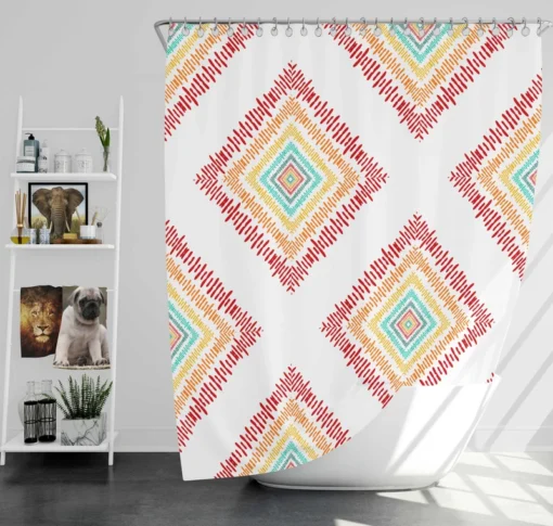 Sketched Ethnic Square Tribal Pattern Shower Curtain