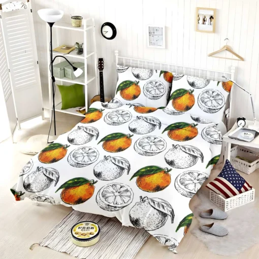 Sketched Orange Design Bedding Set