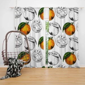 Sketched Orange Design Curtain