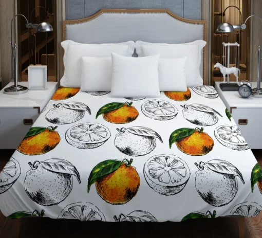 Sketched Orange Design Duvet Cover