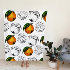 Sketched Orange Design Fleece Blanket