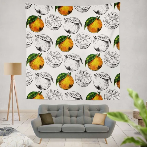 Sketched Orange Design Wall Tapestry