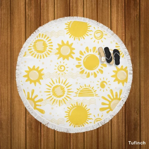 Sketched Sun Pattern Round Beach Towel