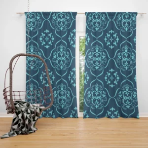 Sky Blue And Aegean Damask Pattern Curtain