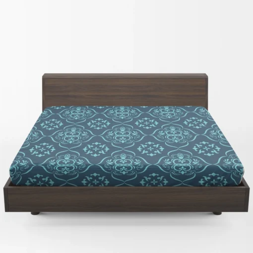 Sky Blue And Aegean Damask Pattern Fitted Sheet 1