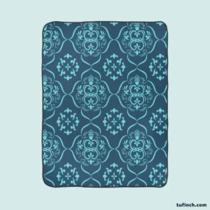 Sky Blue And Aegean Damask Pattern Fleece Blanket 1