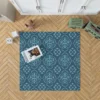 Sky Blue And Aegean Damask Pattern Rug