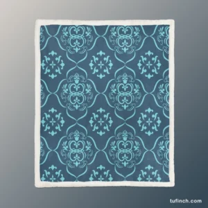 Sky Blue And Aegean Damask Pattern Sherpa Fleece Blanket 1