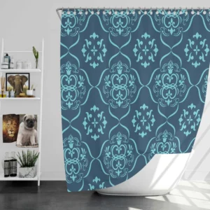 Sky Blue And Aegean Damask Pattern Shower Curtain