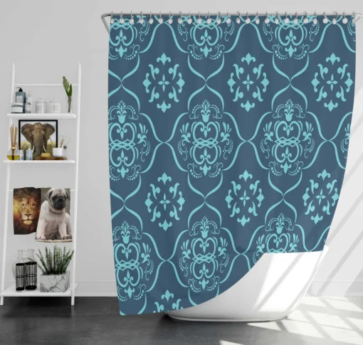 Sky Blue And Aegean Damask Pattern Shower Curtain