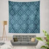 Sky Blue And Aegean Damask Pattern Wall Tapestry