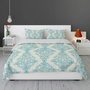 Sky Blue Classic Damask Design Bedding Set 1