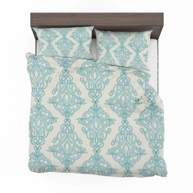 Sky Blue Classic Damask Design Bedding Set 2