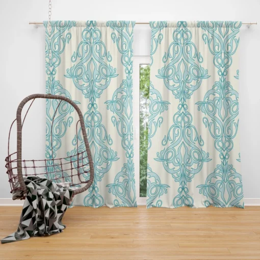 Sky Blue Classic Damask Design Curtain