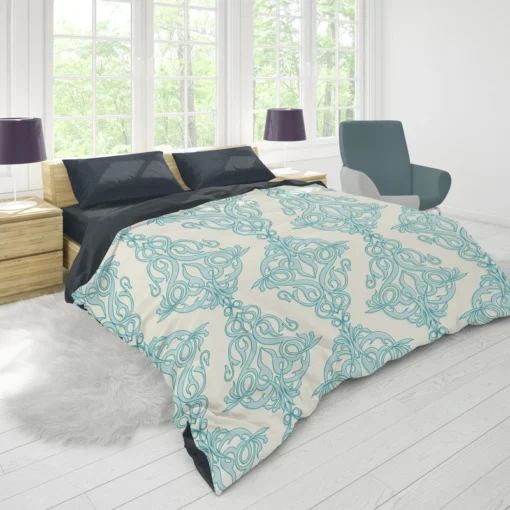 Sky Blue Classic Damask Design Duvet Cover 1