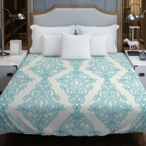 Sky Blue Classic Damask Design Duvet Cover