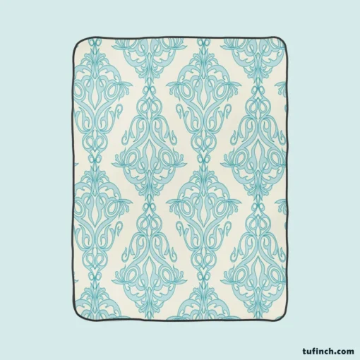 Sky Blue Classic Damask Design Fleece Blanket 1