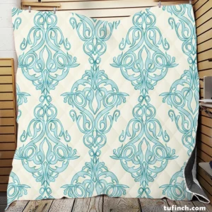 Sky Blue Classic Damask Design Quilt Blanket