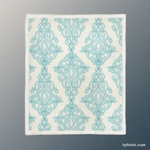 Sky Blue Classic Damask Design Sherpa Fleece Blanket 1