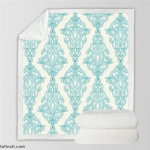 Sky Blue Classic Damask Design Sherpa Fleece Blanket