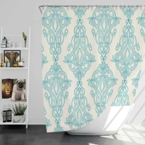 Sky Blue Classic Damask Design Shower Curtain