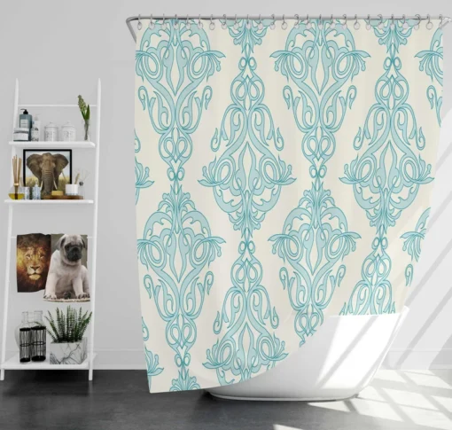 Sky Blue Classic Damask Design Shower Curtain