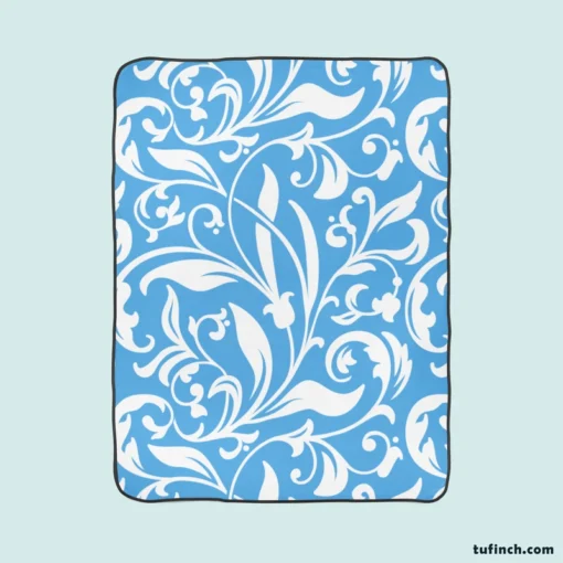 Sky Blue Flower Pattern Fleece Blanket 1