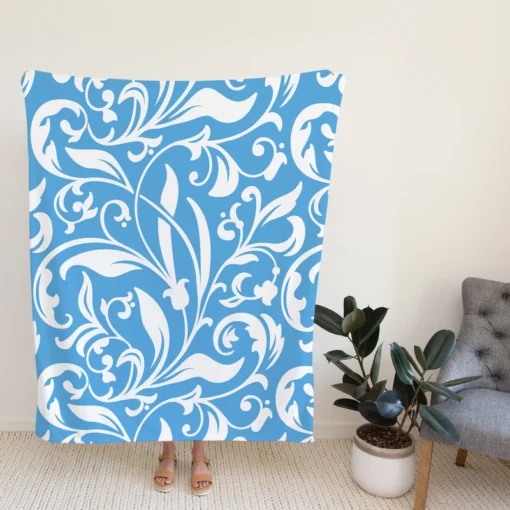 Sky Blue Flower Pattern Fleece Blanket