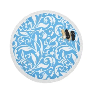 Sky Blue Flower Pattern Round Beach Towel