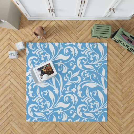 Sky Blue Flower Pattern Rug