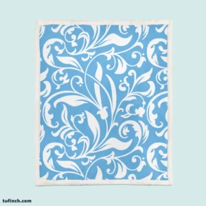 Sky Blue Flower Pattern Sherpa Fleece Blanket 1