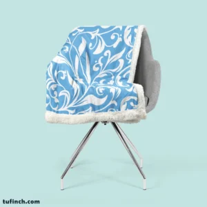 Sky Blue Flower Pattern Sherpa Fleece Blanket 2