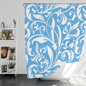 Sky Blue Flower Pattern Shower Curtain