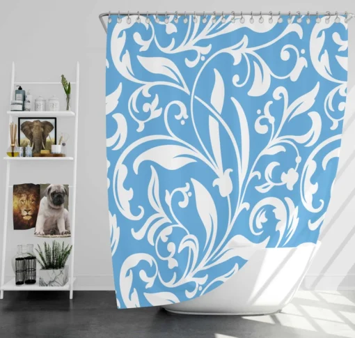 Sky Blue Flower Pattern Shower Curtain