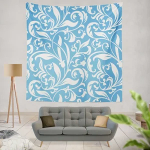 Sky Blue Flower Pattern Wall Tapestry